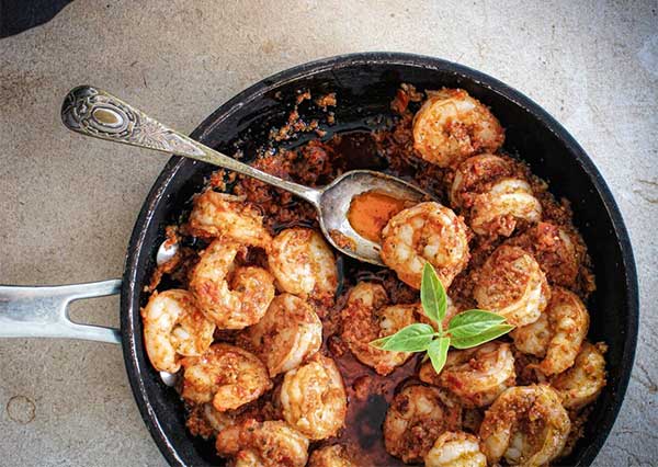 Scampis al pesto rosso Scampis al pesto rosso fçon Il Rifugio