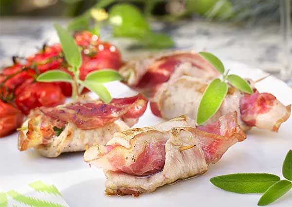 Escalope de veau à la pancetta,et mozzarella,vin blanc