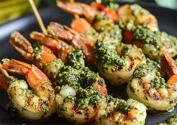 Scampis au pesto d 'edamame